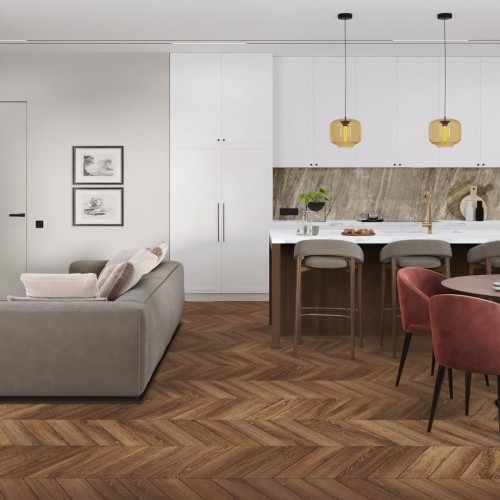 Кварцвиниловая плитка Damy Floor клеевая Chevron LVT Шайо DF07-Ch-LVT французская елка 600×127×2,5