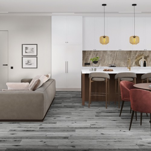 Кварцвиниловая плитка Damy Floor клеевая Family LVT Дуб Сильвер T7020-23-LVT 1227×187×2,5