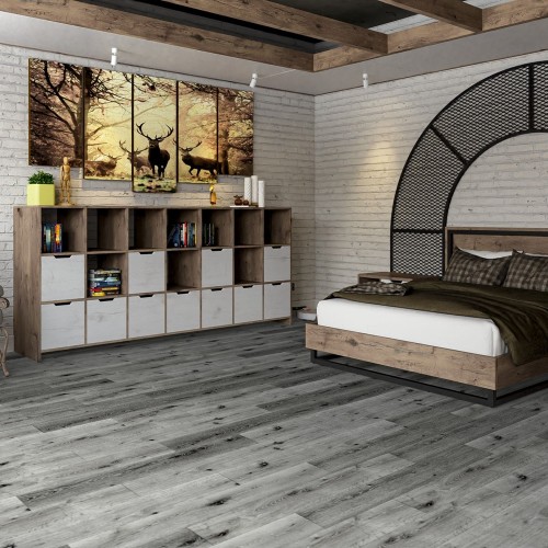 Кварцвиниловая плитка Damy Floor клеевая Family LVT Дуб Сильвер T7020-23-LVT 1227×187×2,5