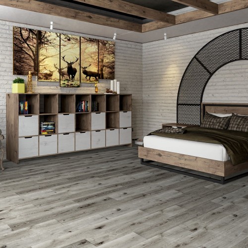 Кварцвиниловая плитка Damy Floor клеевая Family LVT Дуб Состаренный Серый T7020-5D-LVT 1227×187×2,5