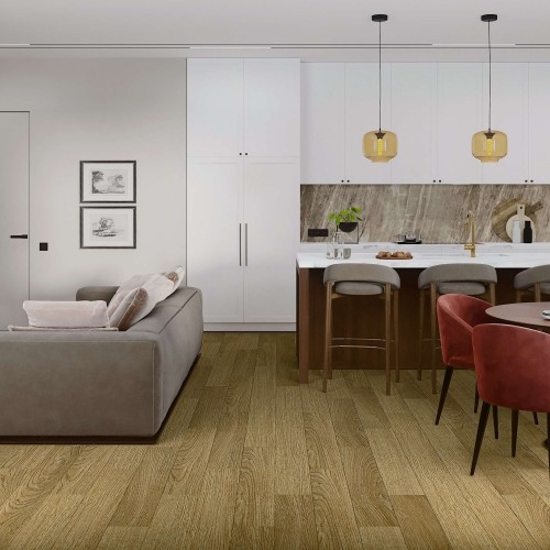 Кварцвиниловый SPC ламинат Damy Floor Family Дуб Золотой 190902EL-07F 1220×180×4