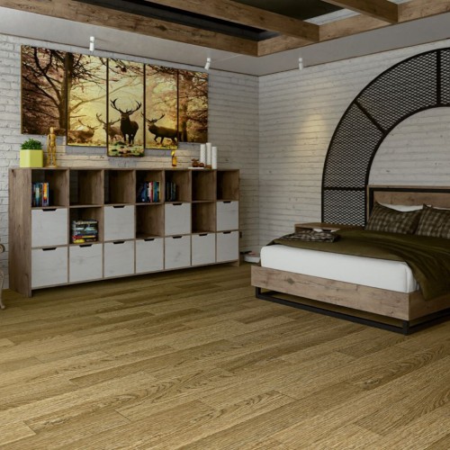 Кварцвиниловый SPC ламинат Damy Floor Family Дуб Золотой 190902EL-07F 1220×180×4