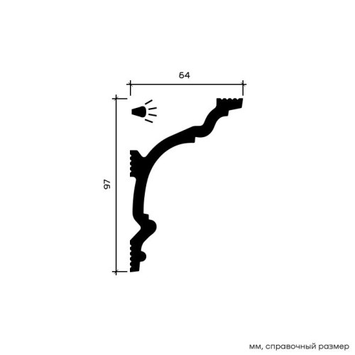 Потолочный плинтус под покраску Европласт U.6.50.401 с подсветкой 2000×64×97
