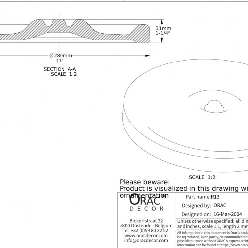 Потолочная розетка под покраску Orac Decor R13 28см Потолочная розетка под покраску Orac Decor R13 28см