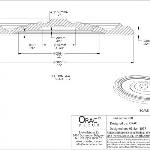 Потолочная розетка Orac Decor R08 38см, 3D модель