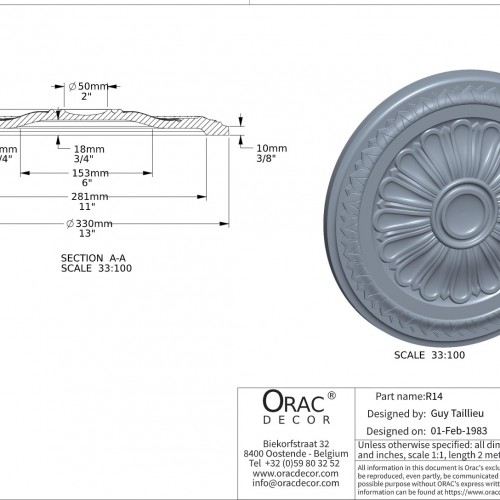 Потолочная розетка Orac Decor R14 33см, 3D модель