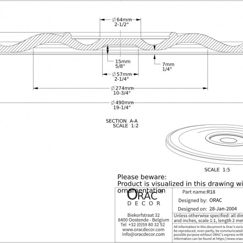 Потолочная розетка под покраску Orac Decor R18 49см Потолочная розетка под покраску Orac Decor R18 49см