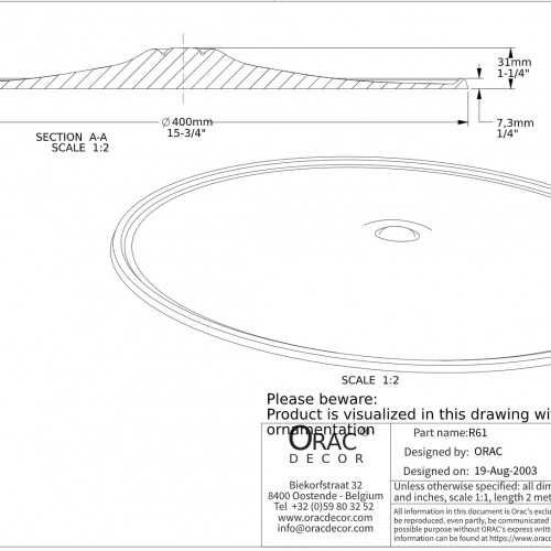 Потолочная розетка Orac Decor R61 40см, 3D модель