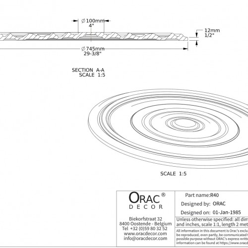 Потолочная розетка Orac Decor R40 74,5см, 3D модель
