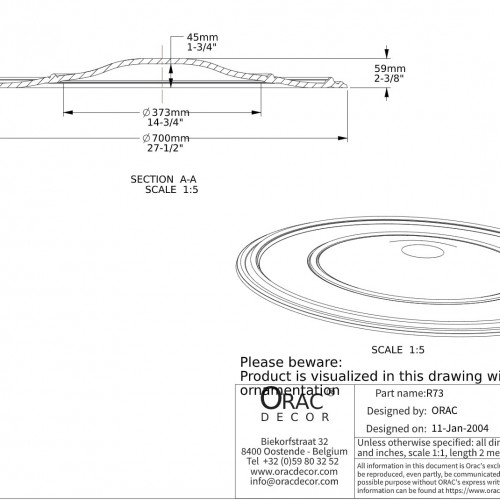 Потолочная розетка под покраску Orac Decor R73 70см Потолочная розетка под покраску Orac Decor R73 70см