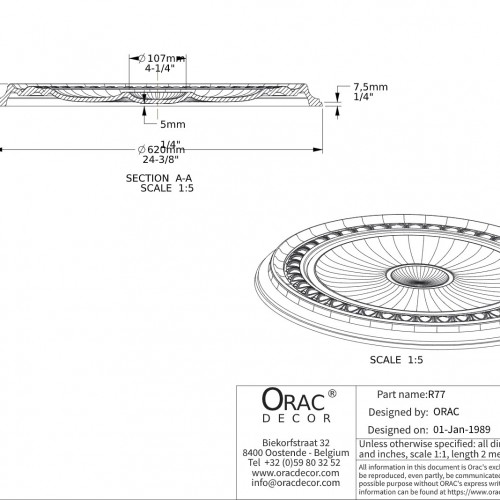 Потолочная розетка Orac Decor R77 62см, 3D модель