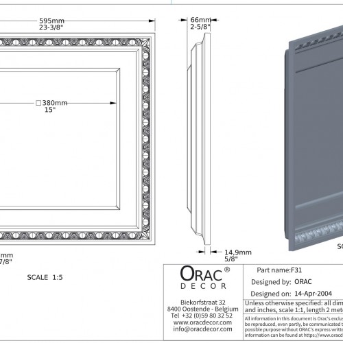 Потолочная плитка Orac Decor под покраску F31, 3D модель