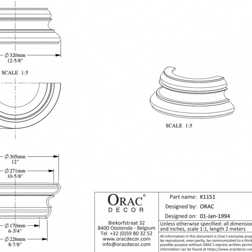 База полуколонны Orac Decor под покраску K1151, 3D модель