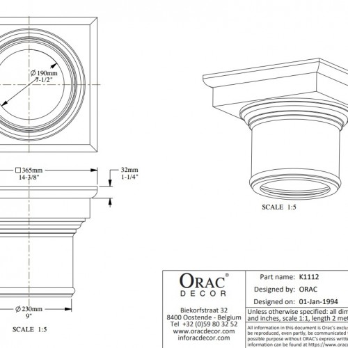 Капитель колонны под покраску Orac Decor K1112