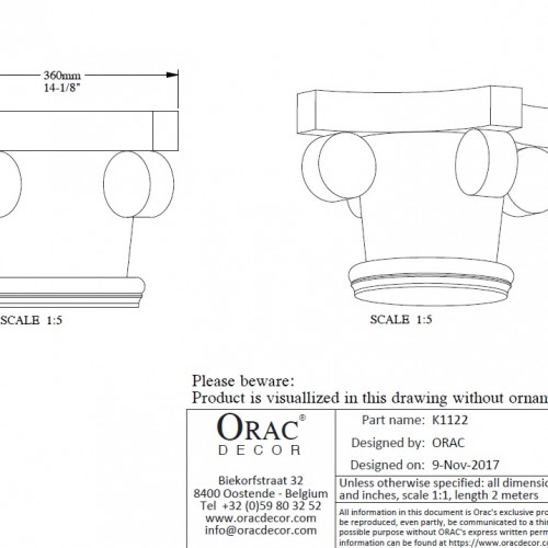 Капитель колонны под покраску Orac Decor K1122