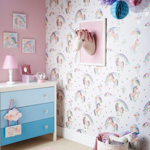 Обои ArtHouse Children Rainbow Unicorn 696109 фото в интерьере
