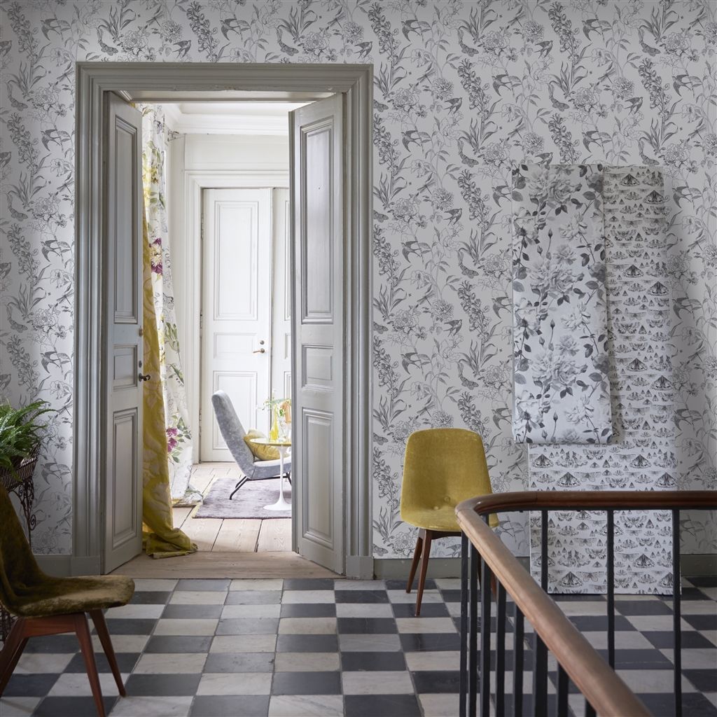 Обои Designers Guild Jardin Des Plantes Sibylla Garden Black And White PDG721/01 фото в интерьере