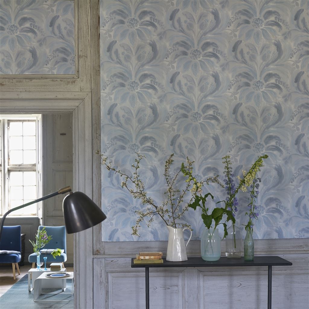 Обои Designers Guild Tulipa Stellata Angelique Damask Indigo PDG1036/05 фото в интерьере