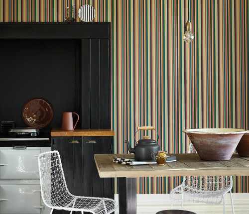 Обои Little Greene Painted Papers Tailor Stripe - Bakerloo 0286TABAKER фото в интерьере