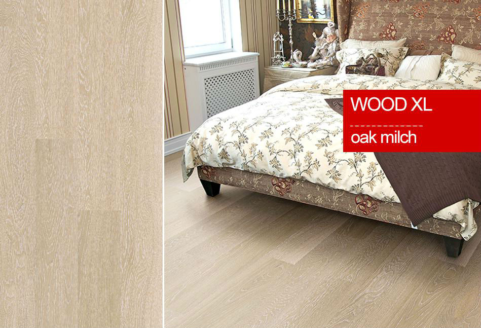 Пробковый пол клеевой Corkstyle Wood XL Oak Milch 1235×200×6 фото в интерьере