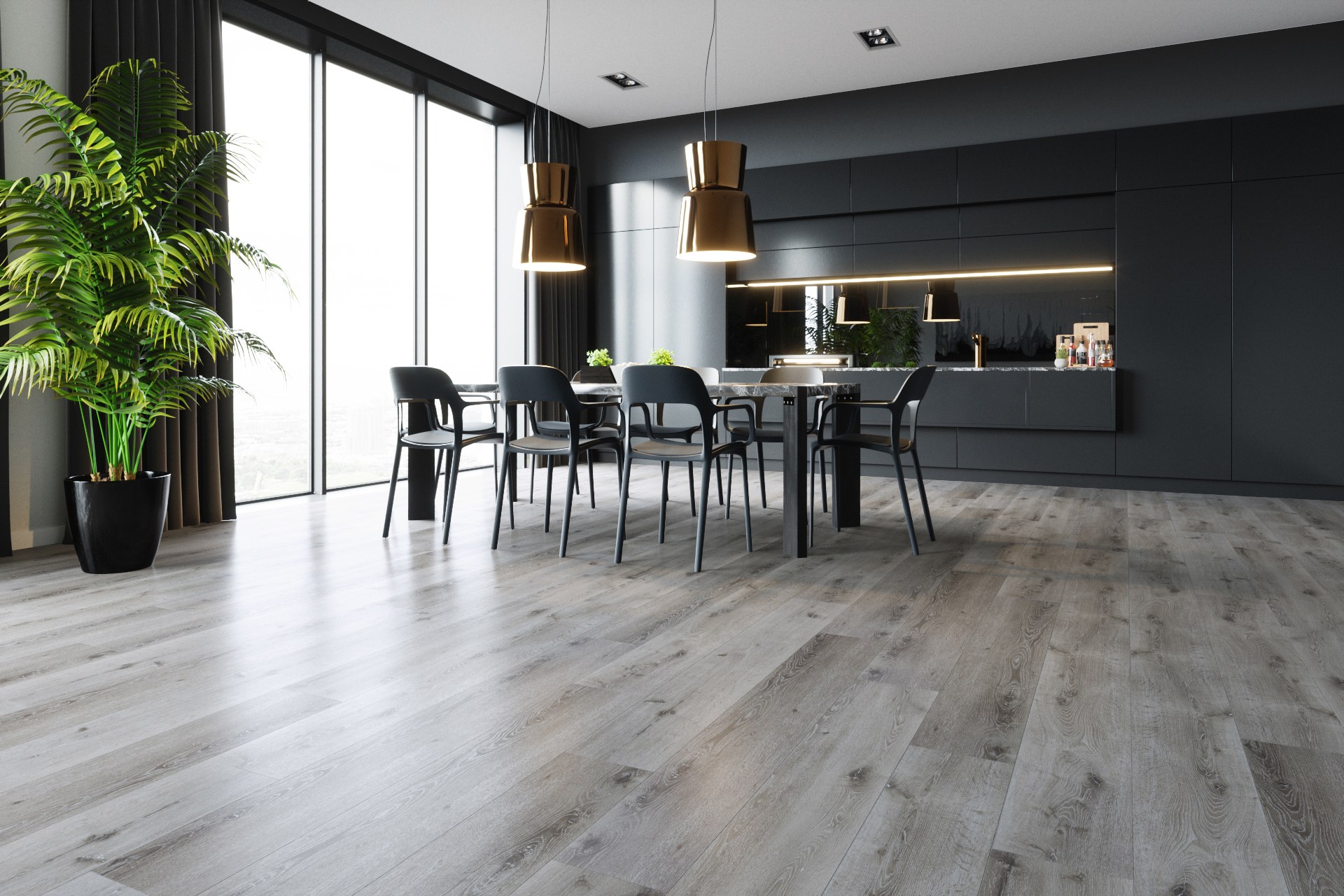 Кварцвиниловый SPC ламинат Fargo Comfort XXL Дуб Каменный Берег DL 1602 1520×227×4 фото в интерьере