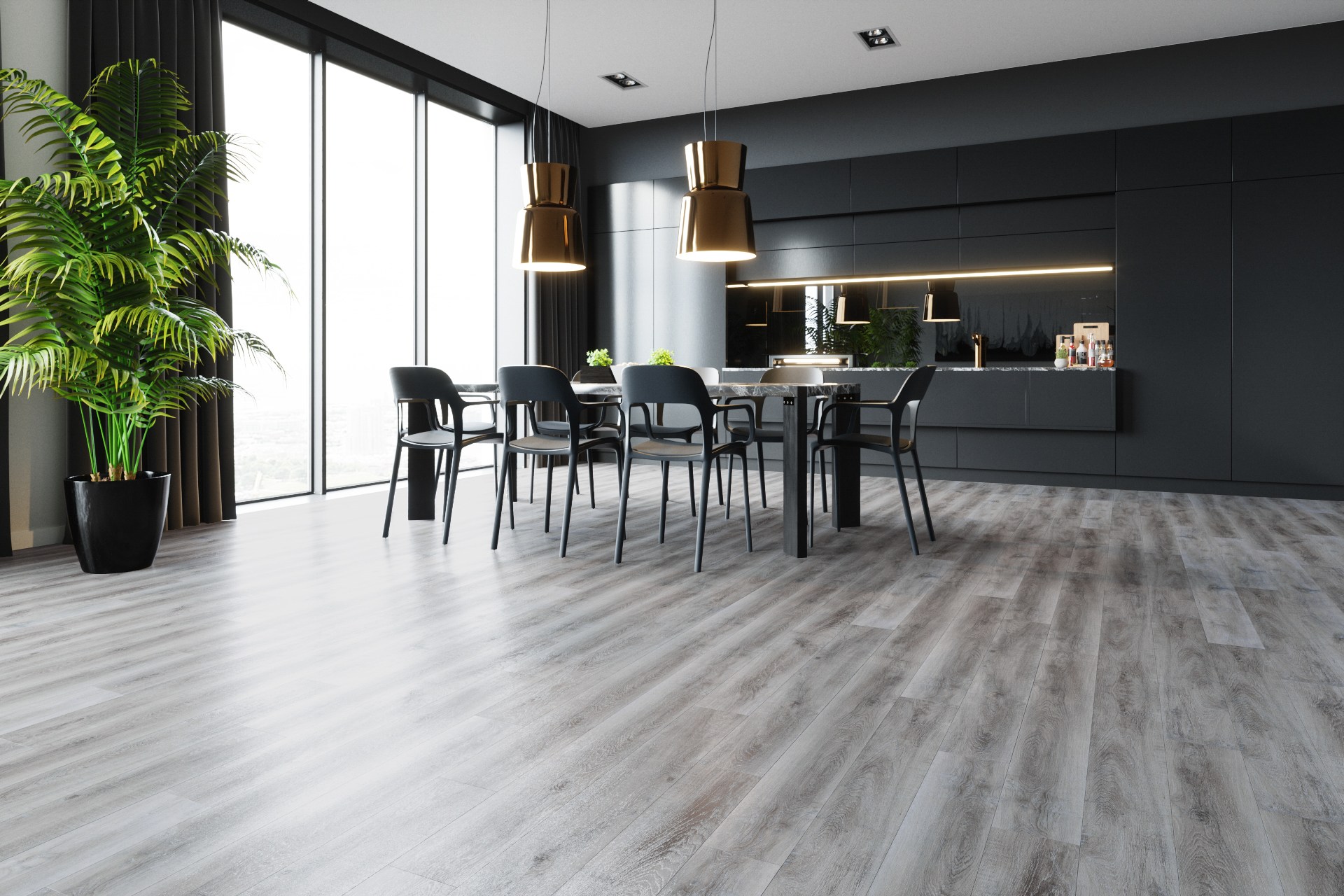 Кварцвиниловый SPC ламинат Fargo Comfort Дуб Рустик Серый 366-1B 1220×180×4 фото в интерьере