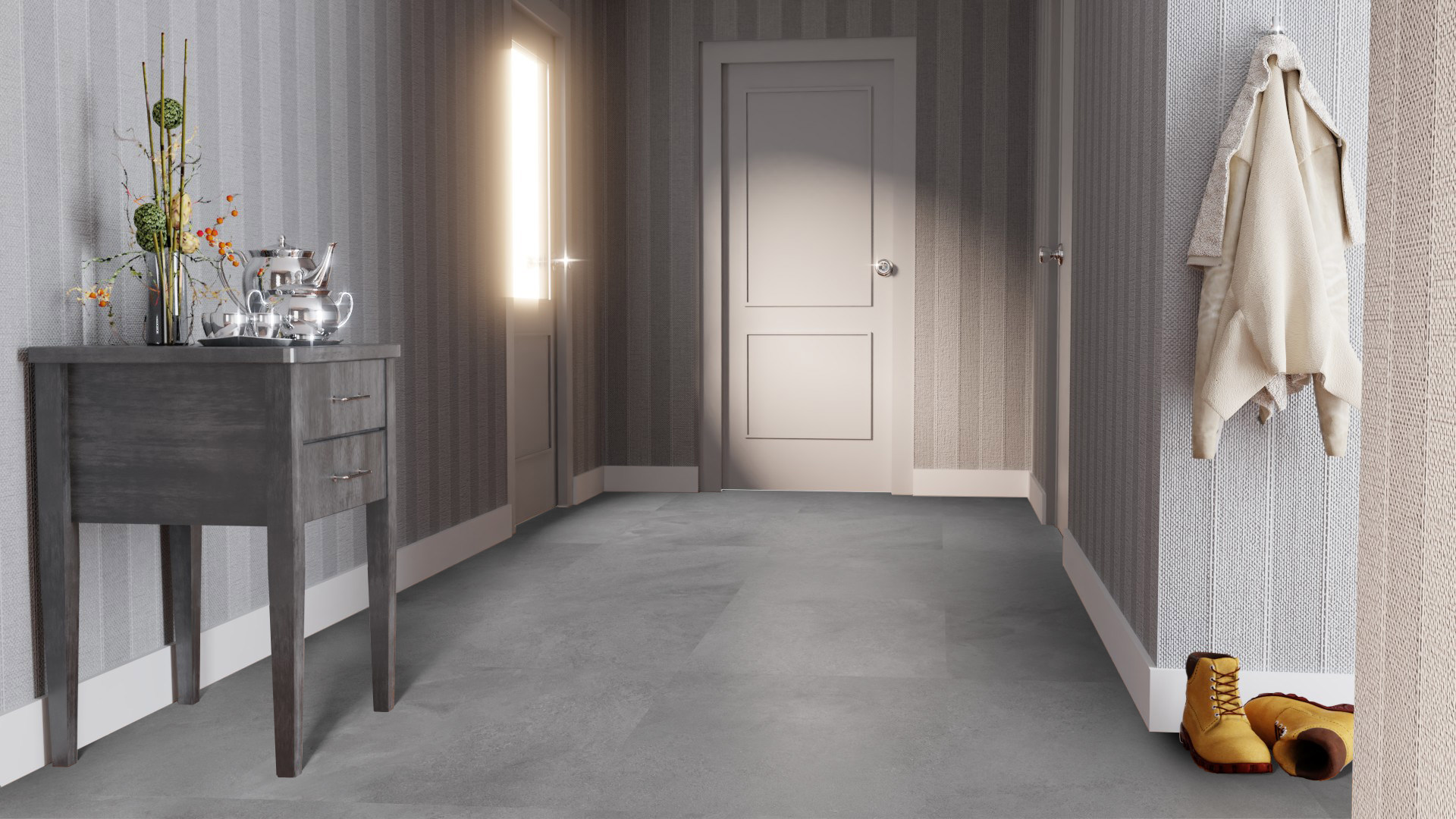 Ламинат Falquon Blue Line Max Porcelato Grigio Q1001 1220×610×8 фото в интерьере
