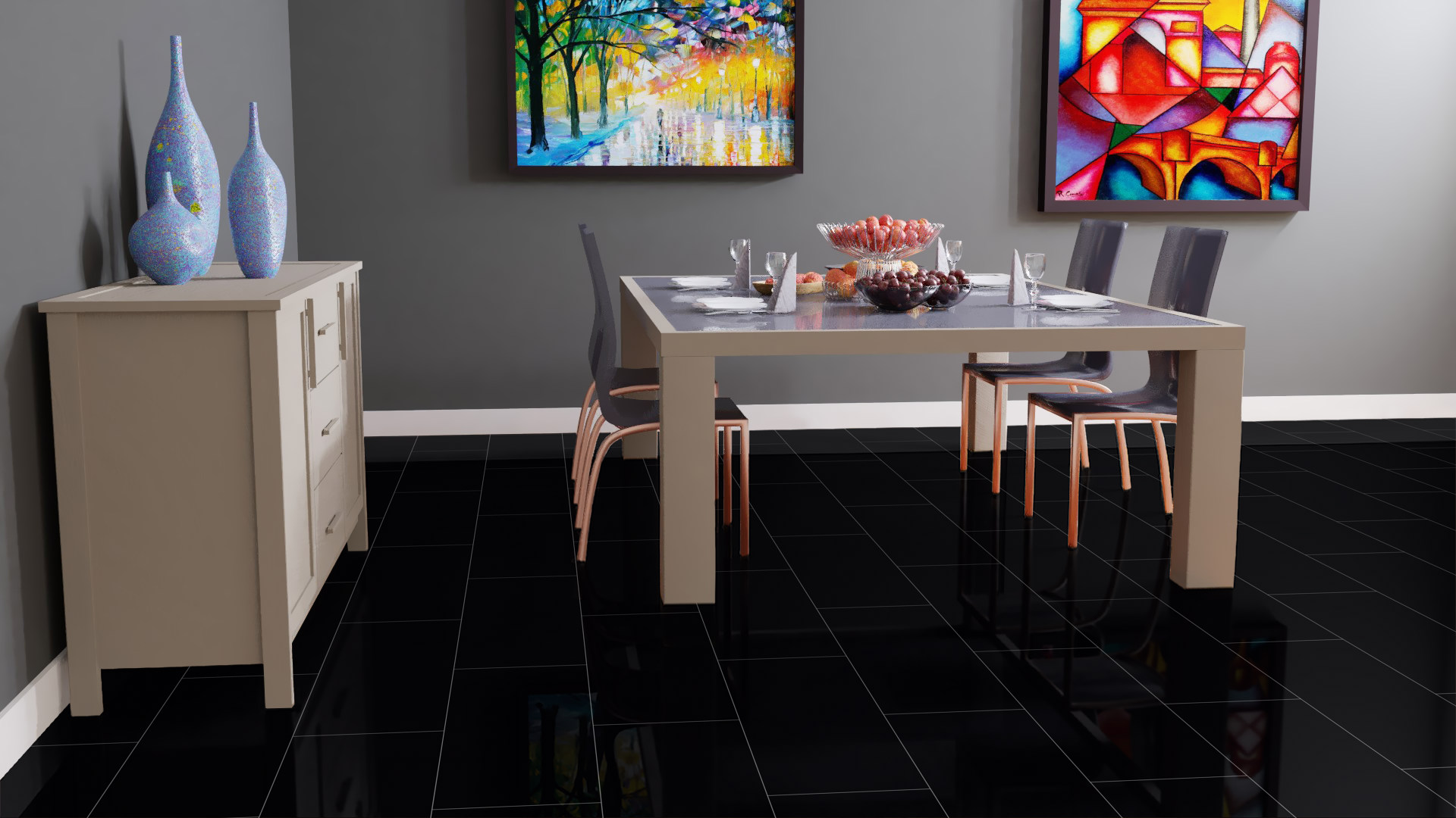 Ламинат Falquon Blue Line Stone Uni Black U190 глянец 644×310×8 фото в интерьере