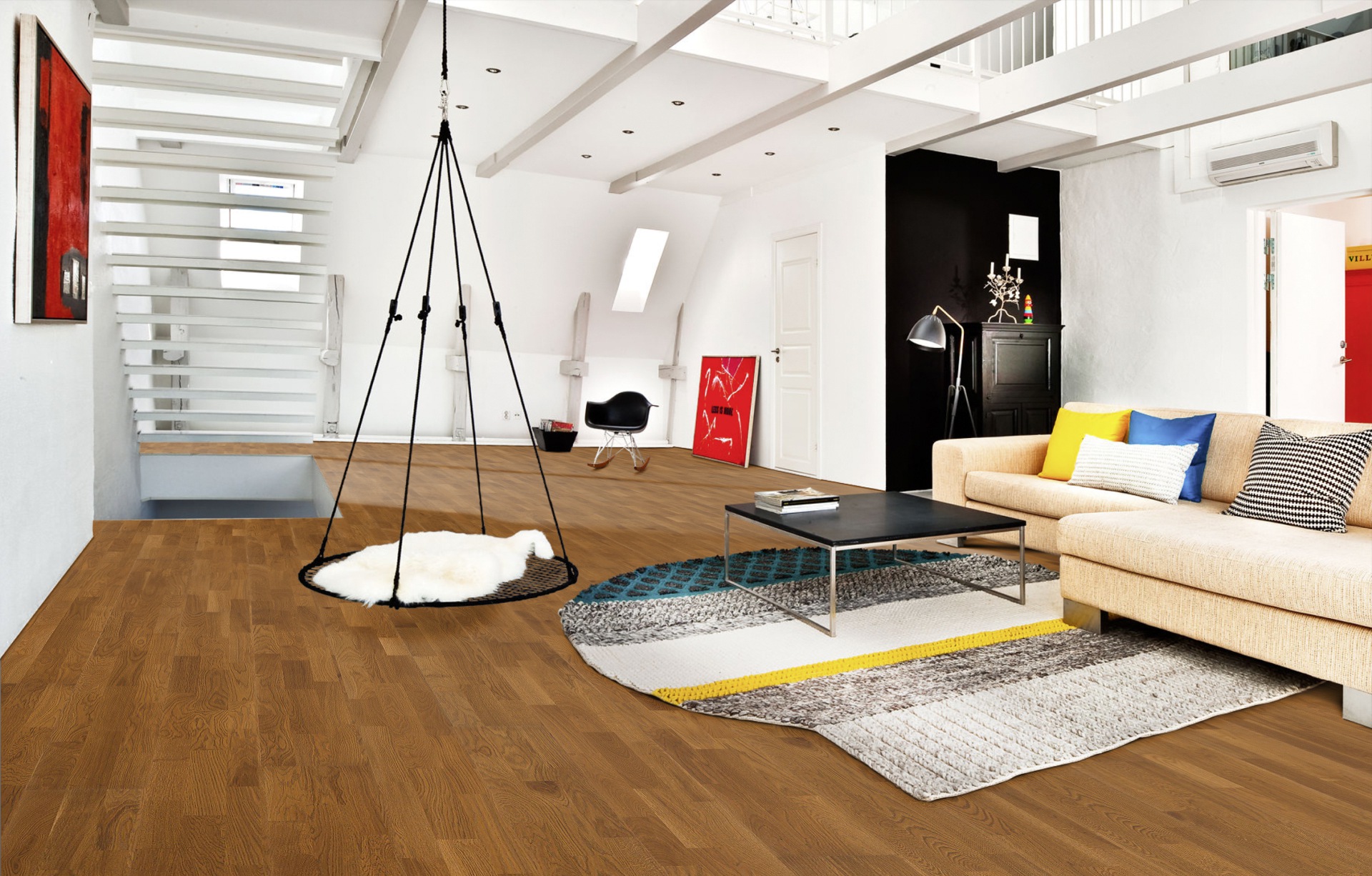 Паркетная доска Kahrs Трес Дуб Бисби Bisbee 133NABEK5MUW240 Variation 2423×200×13 фото в интерьере