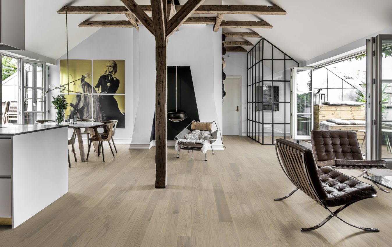 Паркетная доска Kahrs Люмен Дуб Туман Dim 152N7BEKD4KW240 Lively 2423×200×15 фото в интерьере