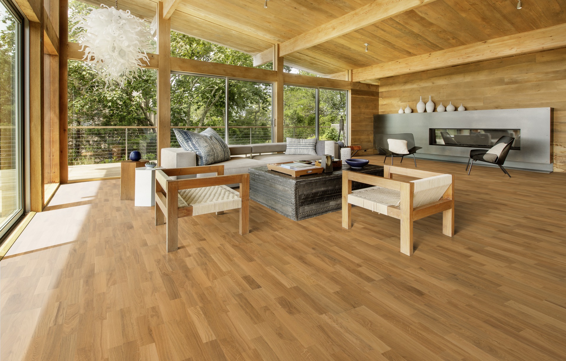 Паркетная доска Kahrs Люмен Дуб Рассвет Dawn 153N3BEK04KW240 Variation 2423×200×15 фото в интерьере
