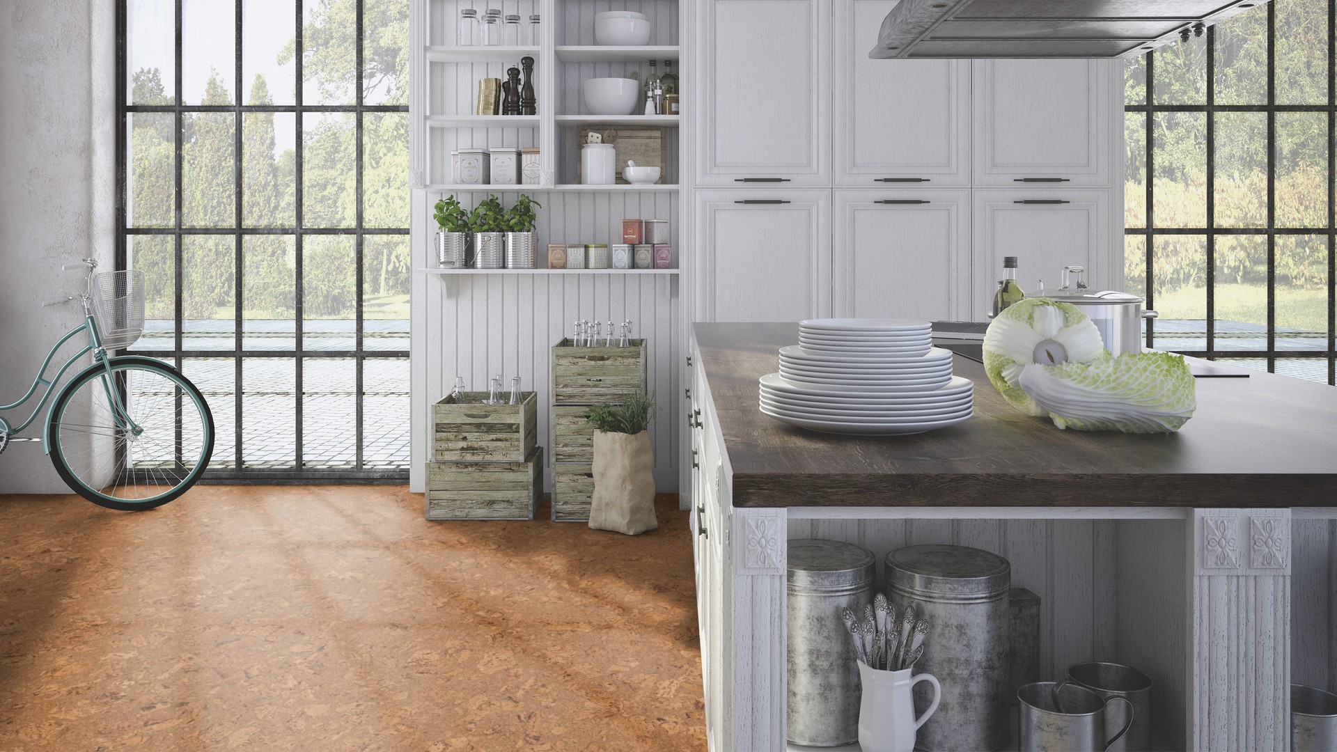 Пробковый пол замковый Wicanders Cork Essence Originals Dawn O849003 905×295×10,5 фото в интерьере