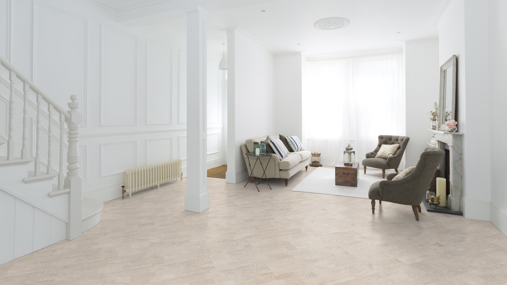 Пробковый пол замковый Wicanders Cork Essence Identity Moonlight I801002 905×295×10,5 фото в интерьере