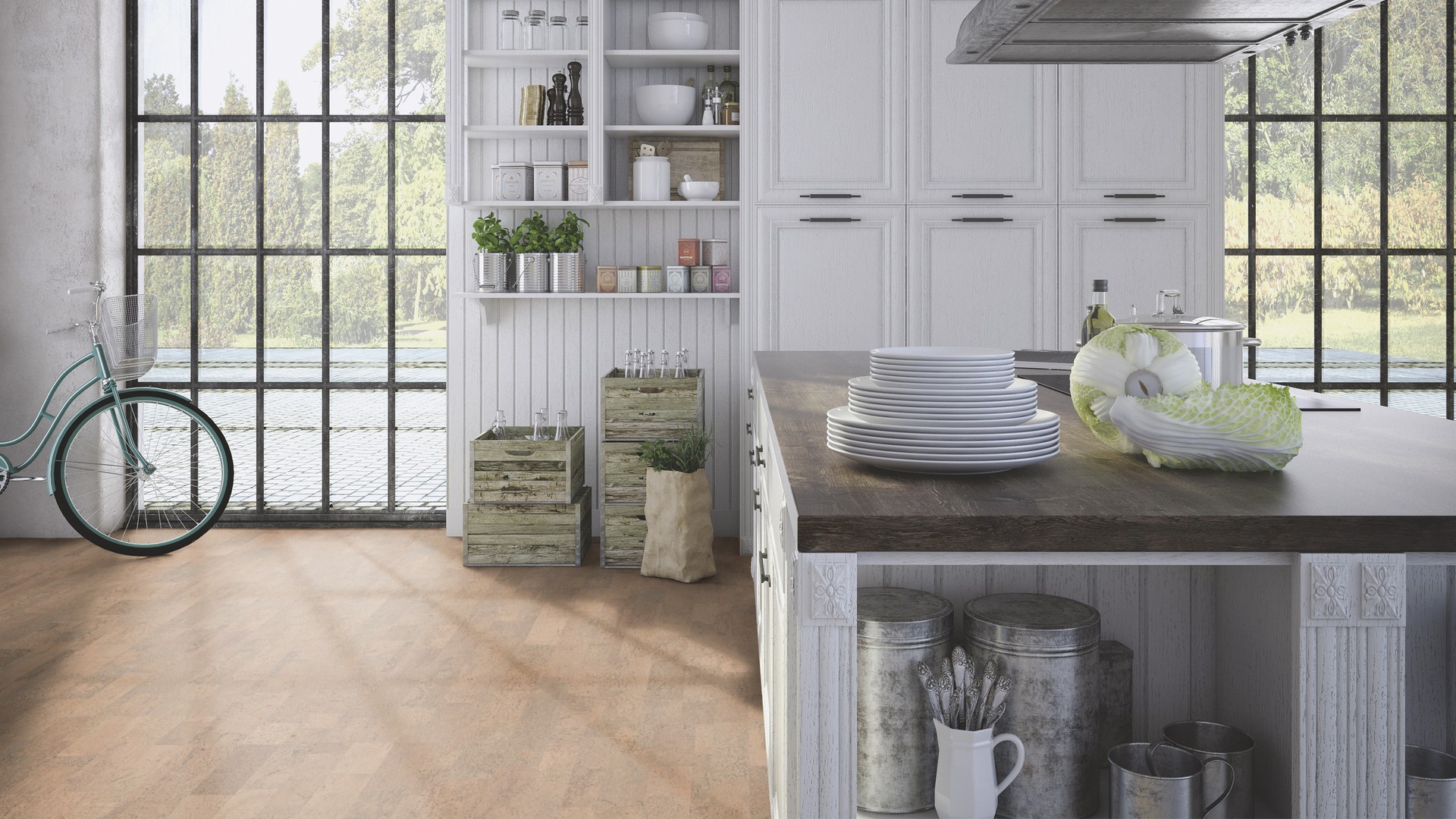 Пробковый пол замковый Wicanders Cork Essence Identity Champagne I805002 905×295×10,5 фото в интерьере