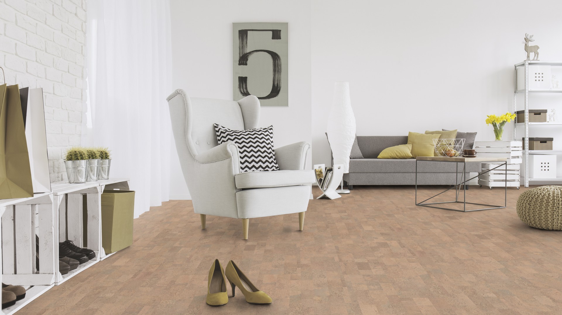 Пробковый пол замковый Wicanders Cork Essence Identity Champagne I805002 905×295×10,5 фото в интерьере