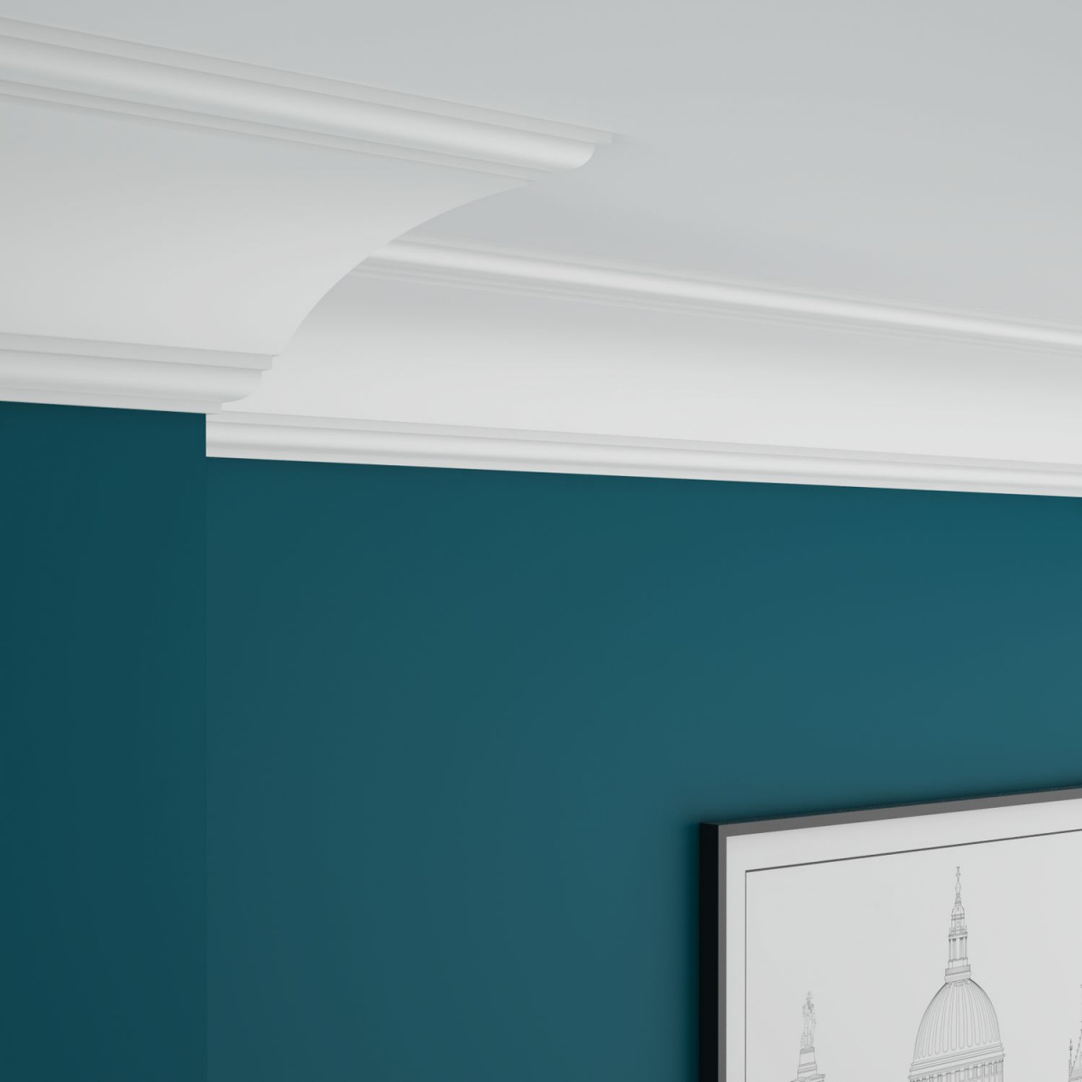 Потолочный плинтус ЛДФ под покраску Ultrawood CR 0003 i 2000×140×140 фото в интерьере