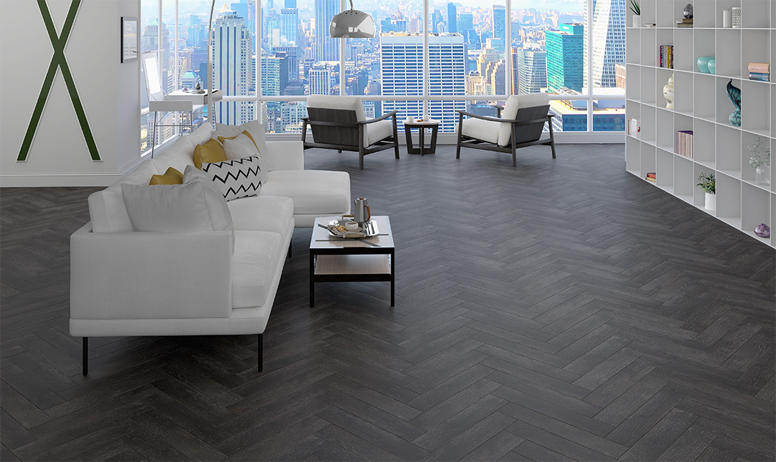 Инженерная доска Gran Parte Дуб Антрацит Antracite 024 натур-классик венгерская елка 550×110×15 фото в интерьере Инженерная доска Gran Parte Дуб Антрацит Antracite 024 натур-классик венгерская елка 550×110×15 фото в интерьере