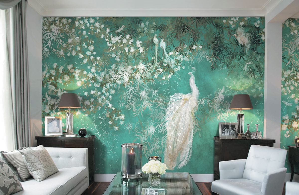 Панно Affresco Wallpaper Part 1 White Birds AB124-COL4 2x3,35 м фото в интерьере