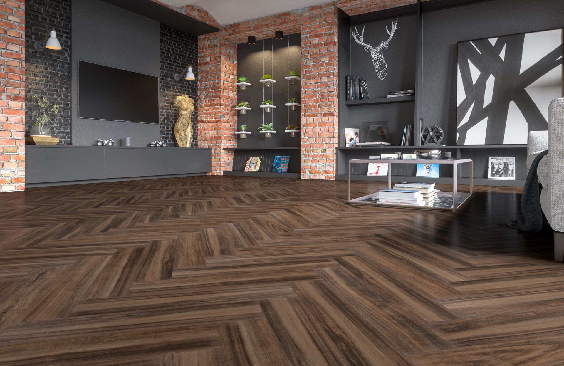 Кварцвиниловый SPC ламинат Fargo Parquet Дуб Сиена 33-64W929 венгерская елка 615×123×3,5 фото в интерьере Кварцвиниловый SPC ламинат Fargo Parquet Дуб Сиена 33-64W929 венгерская елка 615×123×3,5 фото в интерьере