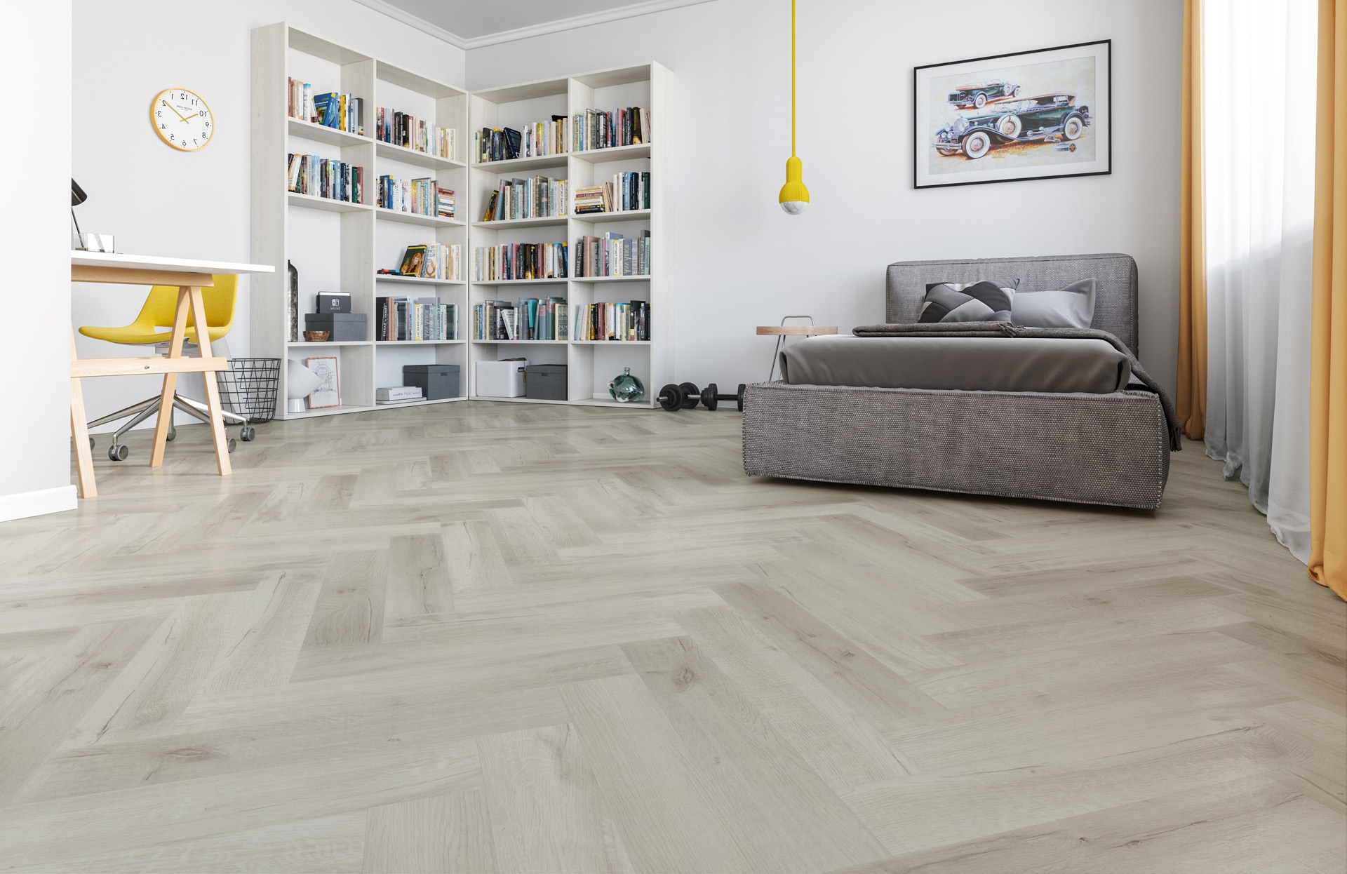 Кварцвиниловый SPC ламинат Fargo Parquet Дуб Лондонский Туман 33-81996-14 венгерская елка 615×123×3,5 фото в интерьере Кварцвиниловый SPC ламинат Fargo Parquet Дуб Лондонский Туман 33-81996-14 венгерская елка 615×123×3,5 фото в интерьере