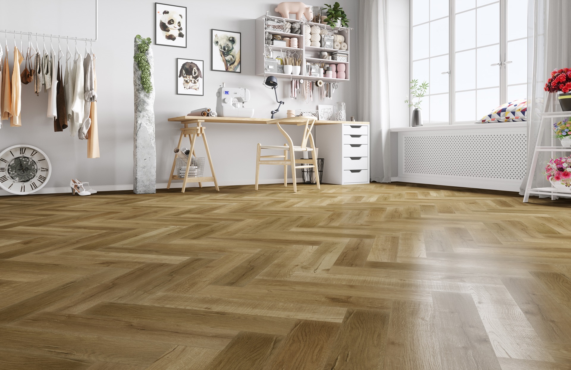 Кварцвиниловый SPC ламинат Fargo Parquet Дуб Робуста 33-81996-9 венгерская елка 615×123×3,5 фото в интерьере Кварцвиниловый SPC ламинат Fargo Parquet Дуб Робуста 33-81996-9 венгерская елка 615×123×3,5 фото в интерьере