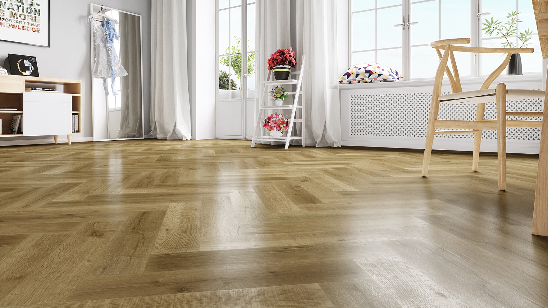 Кварцвиниловый SPC ламинат Fargo Parquet Дуб Робуста 33-81996-9 венгерская елка 615×123×4 фото в интерьере