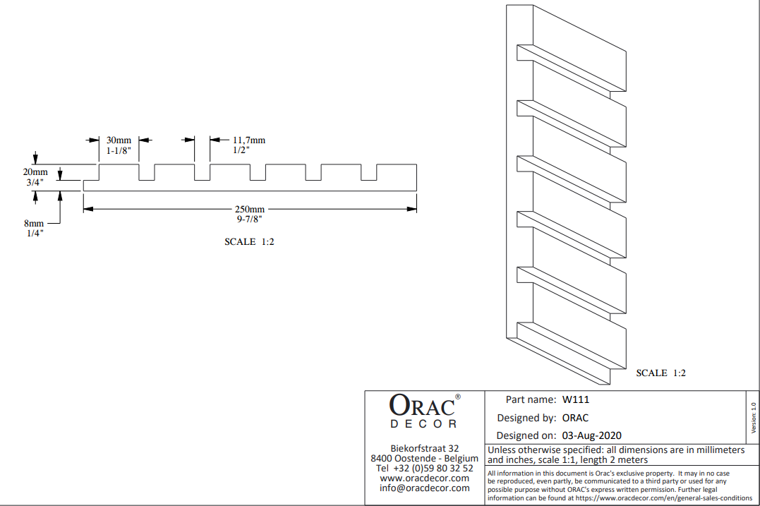 Стеновая панель под покраску Orac Decor Bar W111F гибкая 2000×250×20