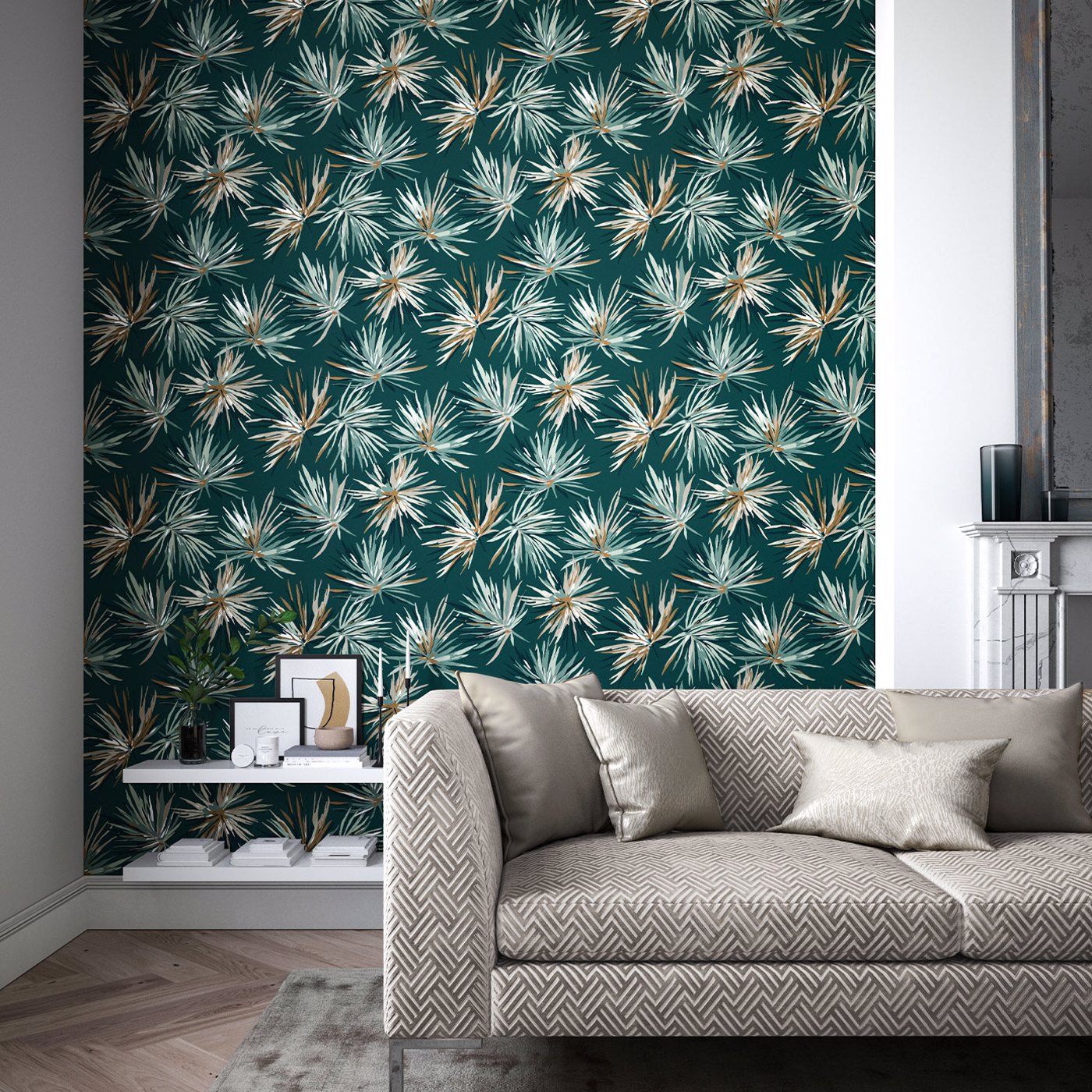 Обои Harlequin Momentum 7 Aucuba Forest/Copper 112747 фото в интерьере