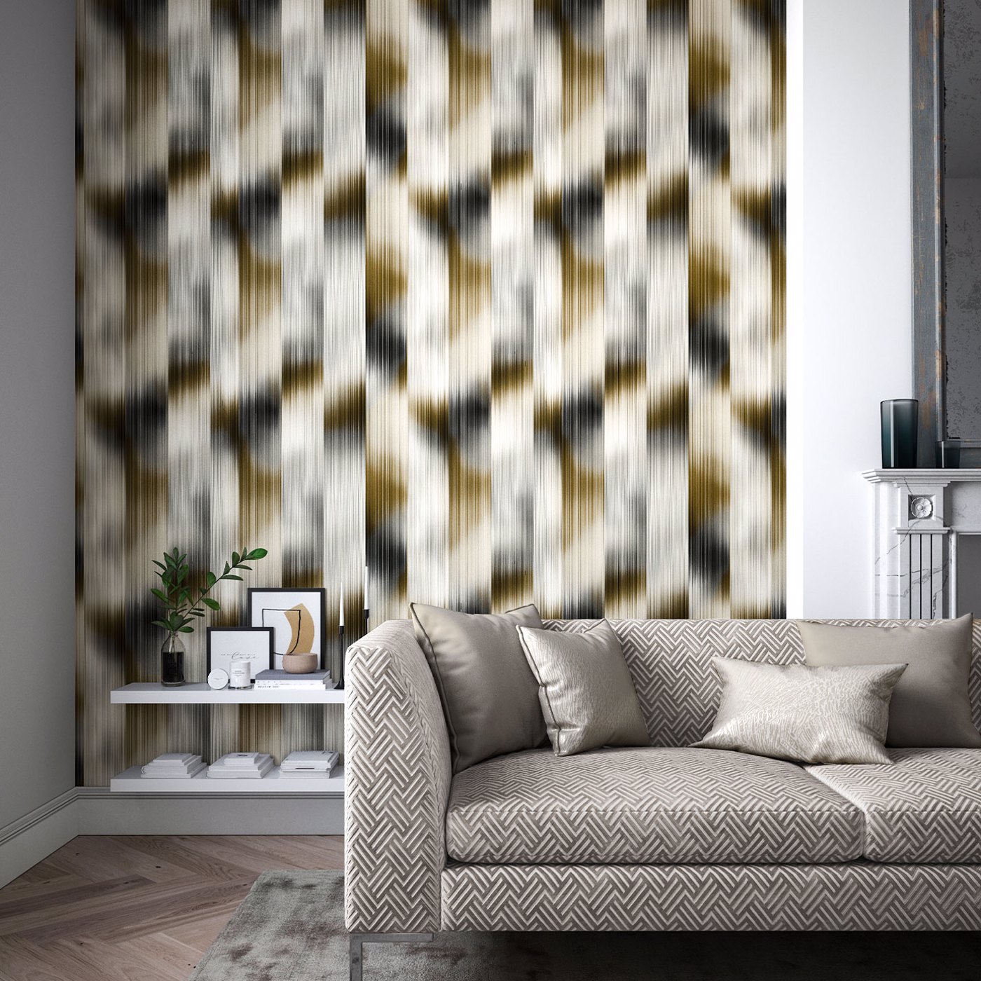 Обои Harlequin Momentum 7 Oscillation Tobacco/Slate 112754 фото в интерьере