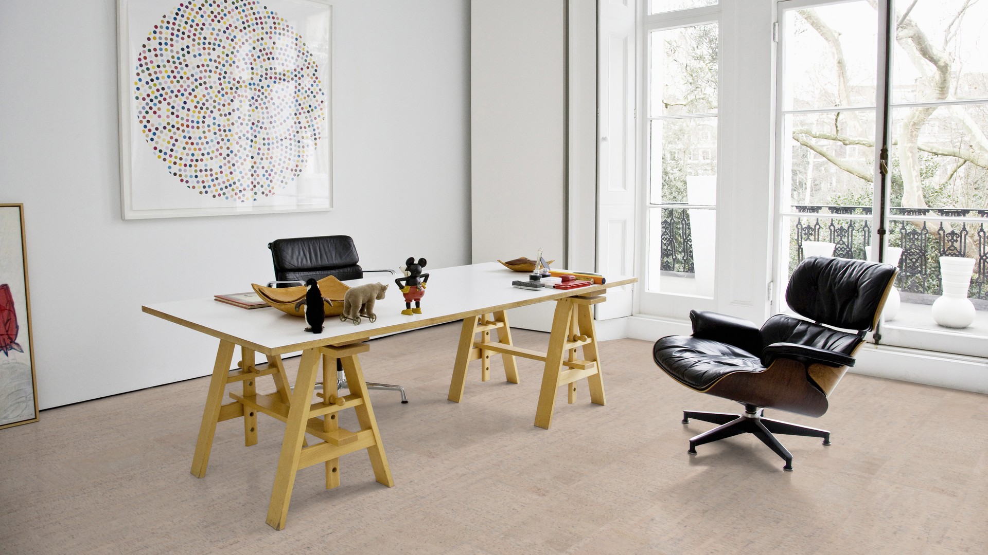 Пробковый пол клеевой Wicanders Cork Pure Fashionable Antique White AJ8K001 600×300×4 фото в интерьере