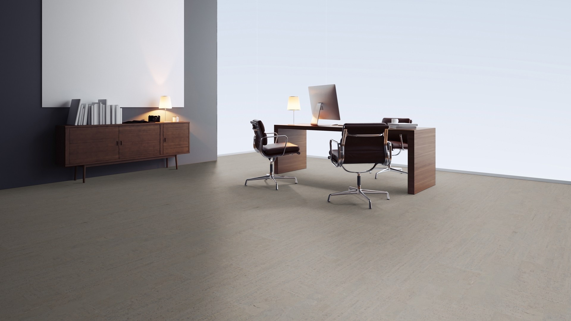 Пробковый пол клеевой Wicanders Cork Pure Fashionable Antracite AJ8Q001 600×300×4 фото в интерьере