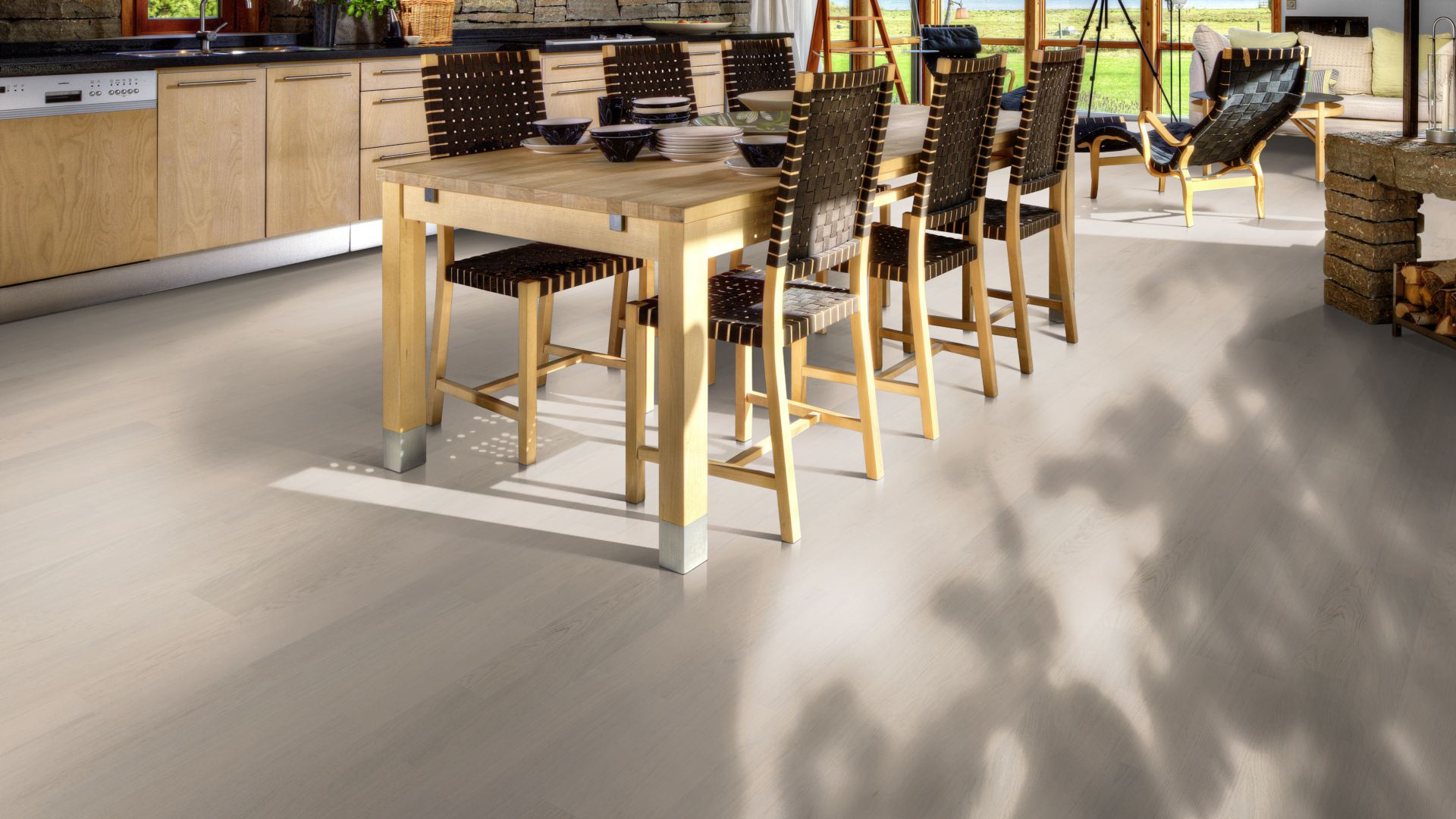 Паркетная доска Kahrs Life Дуб Coconut Cream LTCLRW3001-193 Calm 1225×193×7 фото в интерьере