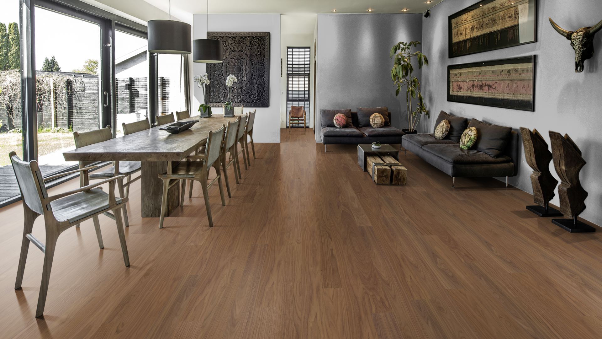 Паркетная доска Kahrs Life Орех Pure Walnut LTCLRW3010-150 Calm 1810×150×7 фото в интерьере