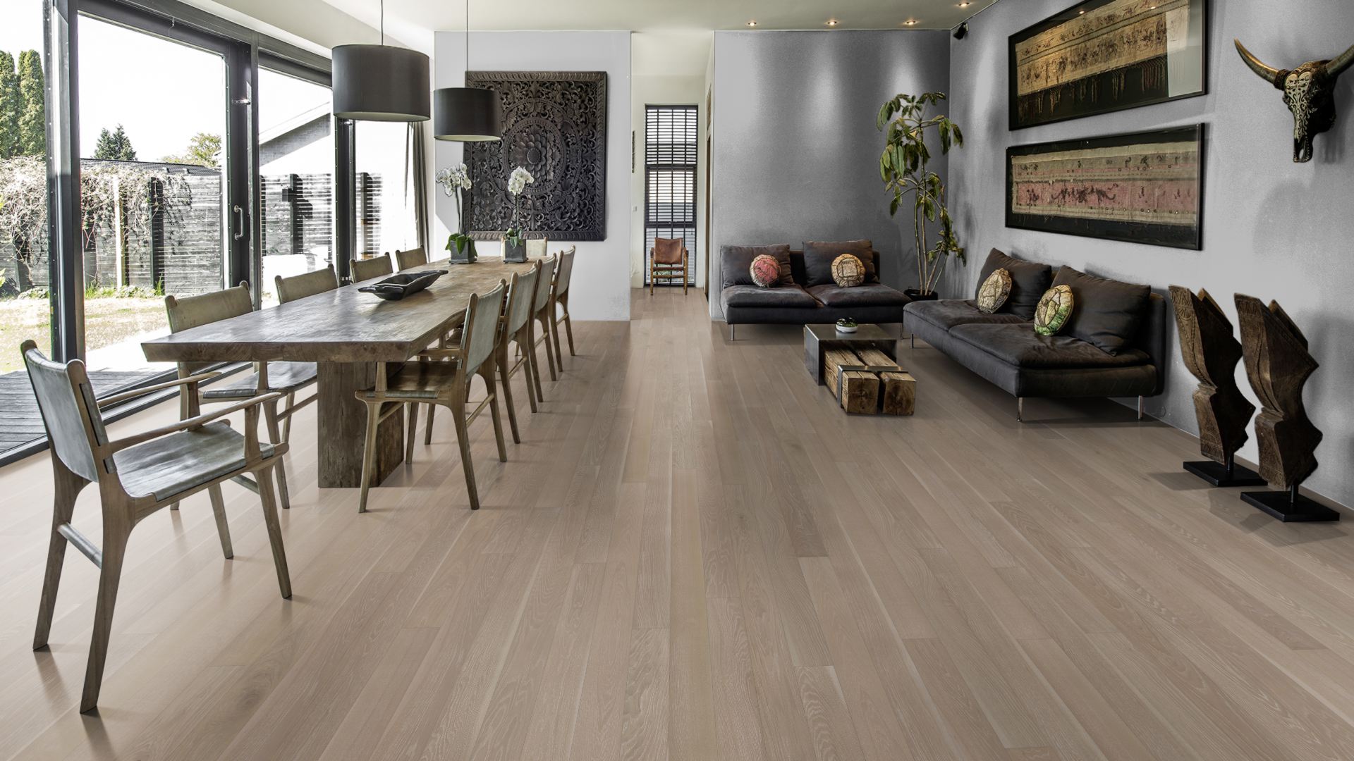 Паркетная доска Kahrs Канвас Дуб Вереск Heather 13106AEK1GKW185 Lively 1860×127×13 фото в интерьере